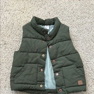 Olive Green Puffer Vest with Striped Lining